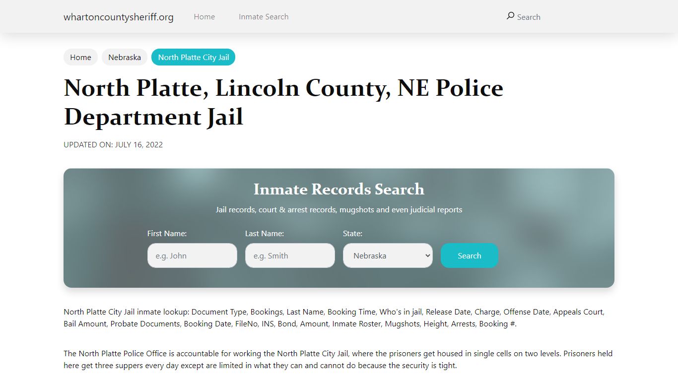 North Platte, NE City Jail Inmates, Arrests